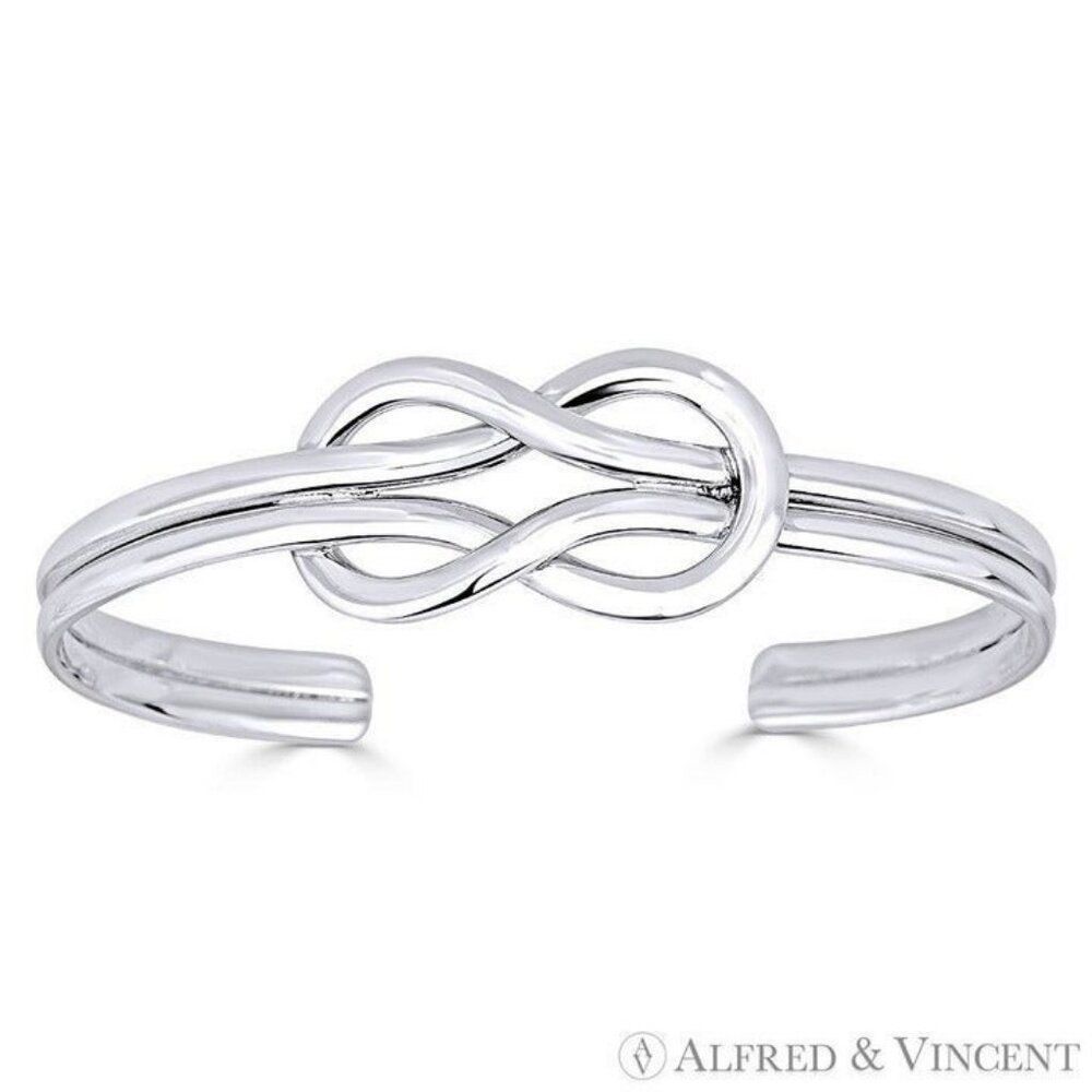 Love Knot Square Hercules Sailor Charm Open Cuff Bangle in .925 Sterling Silver